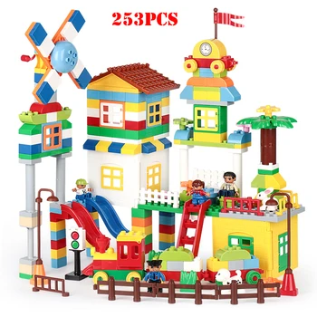 

Amusement Park Windmill House Animal Figures Big Size Building Blocks Compatible Duploed Bricks Educational Toys Gift For Child