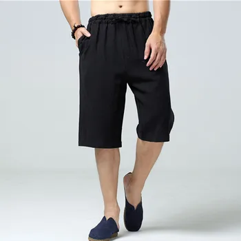 

Hisenky Summer Men Casual Linen Hot Pants New Fashion Mid-Waist Men Knee-Length Pants Men Bermuda Flax Beach Pants Playa Hombre
