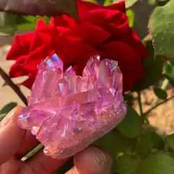 Редкая красивая Роза пламя halo гроздь кристаллов кварца образец исцеленный