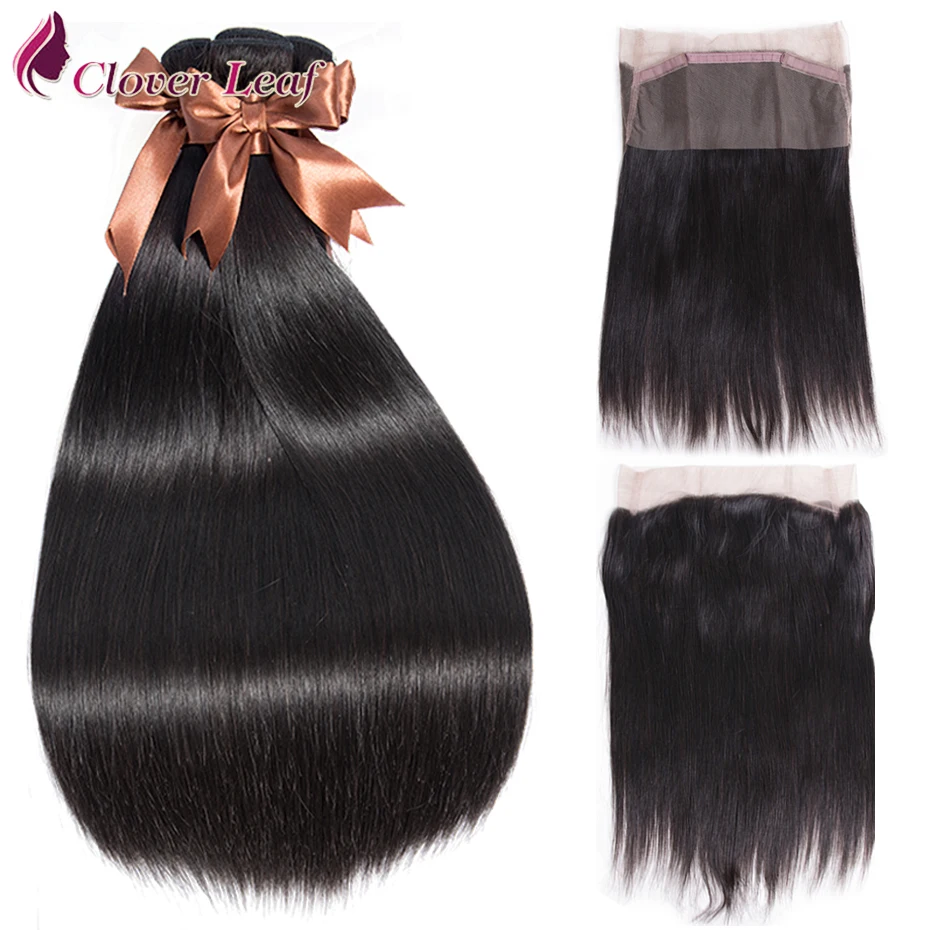 

Clover Leaf 360 Lace Frontal With 3Pc Straight Brazilian Human Hair Weave Pre Plucked 360 Frontal Closure With Bundles Remy Hair