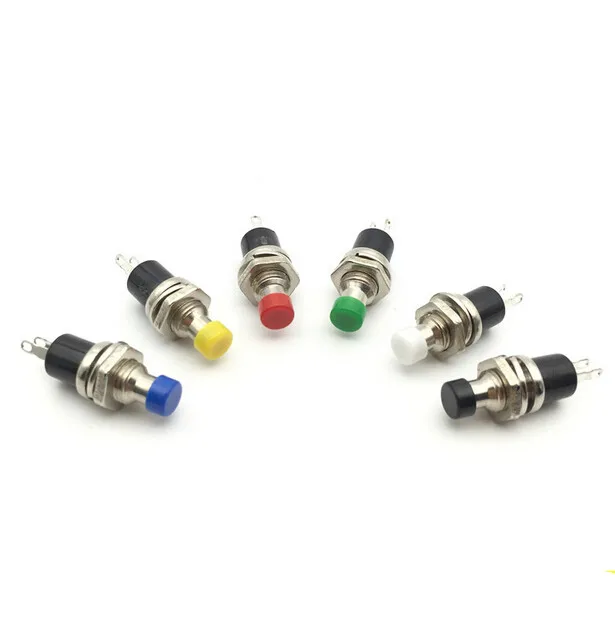 10PCS 7mm Thread Multicolor 2 Pins Momentary Push Button Switch PBS-110 (Yellow black blue white red green) | Обустройство дома