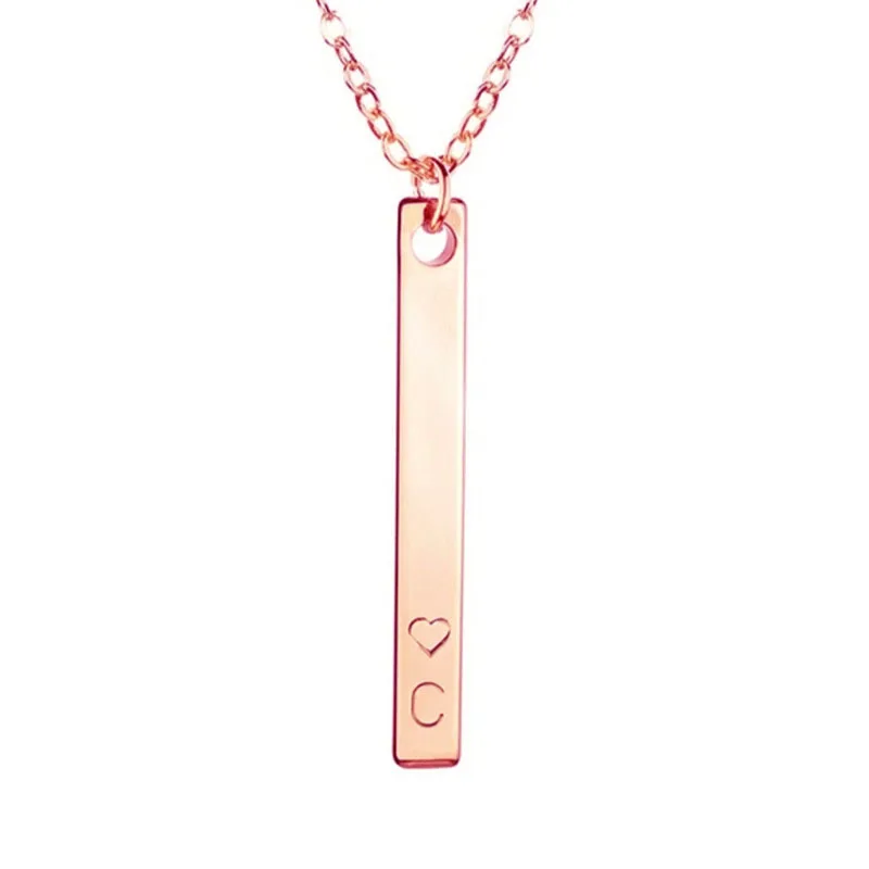 

1PC Rose Gold A-Z Alphabet Pendant Necklace Strip Slotted Heart Letter Women Necklace Jewelry