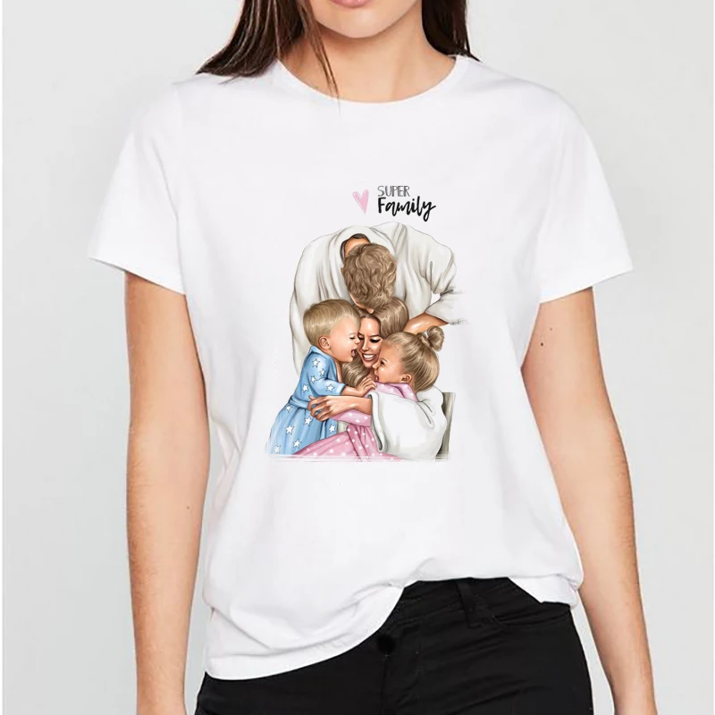 Harajuku футболка супер Семья Любовь Vogue Графический Тройники Camiseta Mujer Женская одежда корейские Топы Футболка Femme уличная