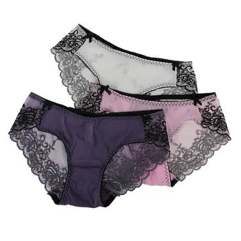 

High Quality Women Sexy Panties Lace Transparent Mesh Briefs Chinese Ink Painting Embroidery Underwear Seamless Lingerie