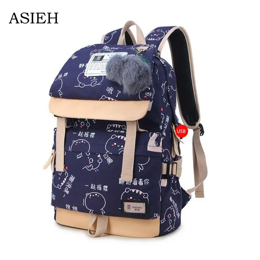 

USB Backpack Charge Large Capacity Teenager Student Girl Schoolbag Female Backpack mochila escolar mochilas emoji backpack