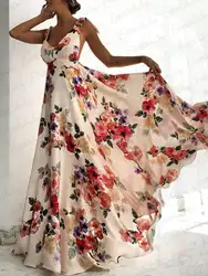 2019 Модные женские летние Boho Длинные Макси платья с открытой спиной Глубокий v-образный вырез вечерние пикантные пляжные платья пляжный