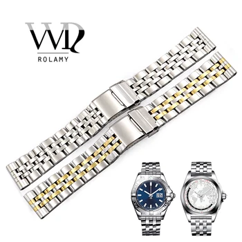 

Rolamy Watch Band Strap 22 24mm Stainless Steel For AEROSPACE Silver Two Tone Gold Wrist Watchbands Strap Wholesale Watch Belt
