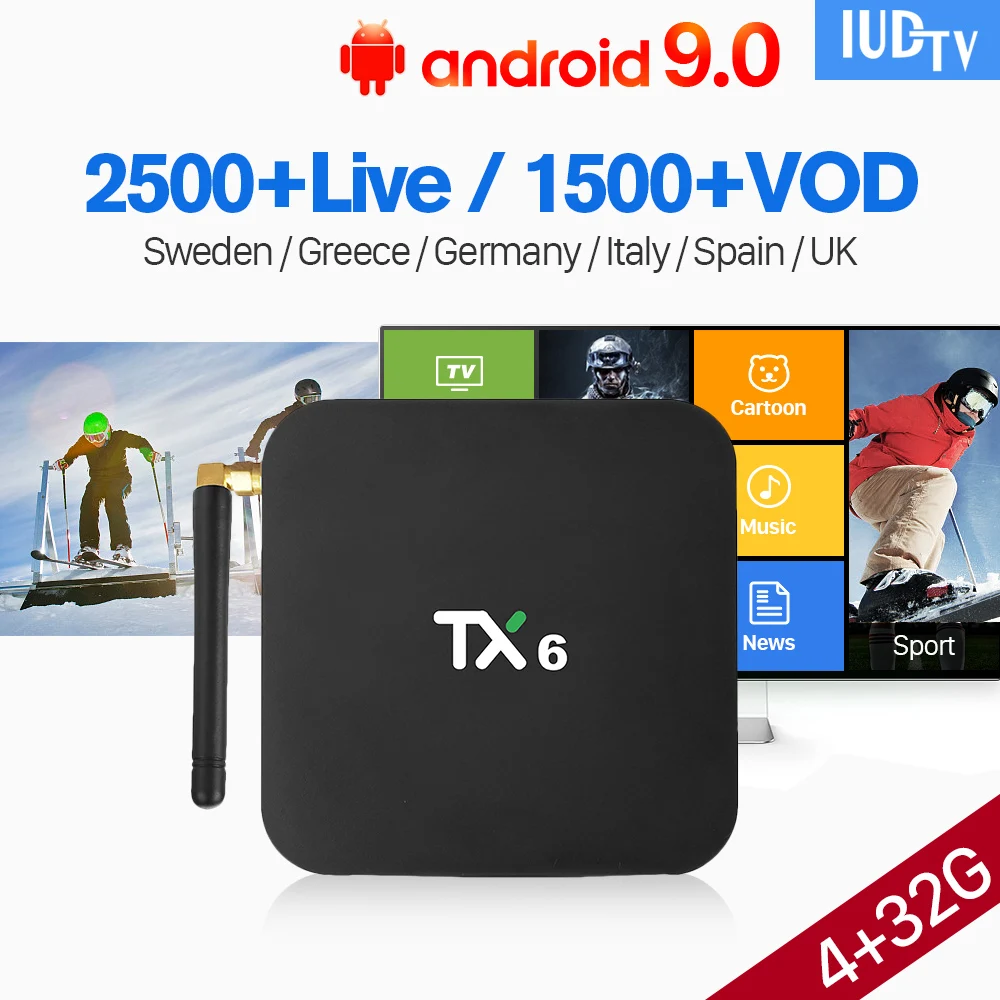 

TX6 Smart Android 9.0 TV Box IPTV Sweden With 1 Year IUDTV Iptv Subscription BT5.0 4GB 32GB Germany Spain Italy UK Greece IP TV