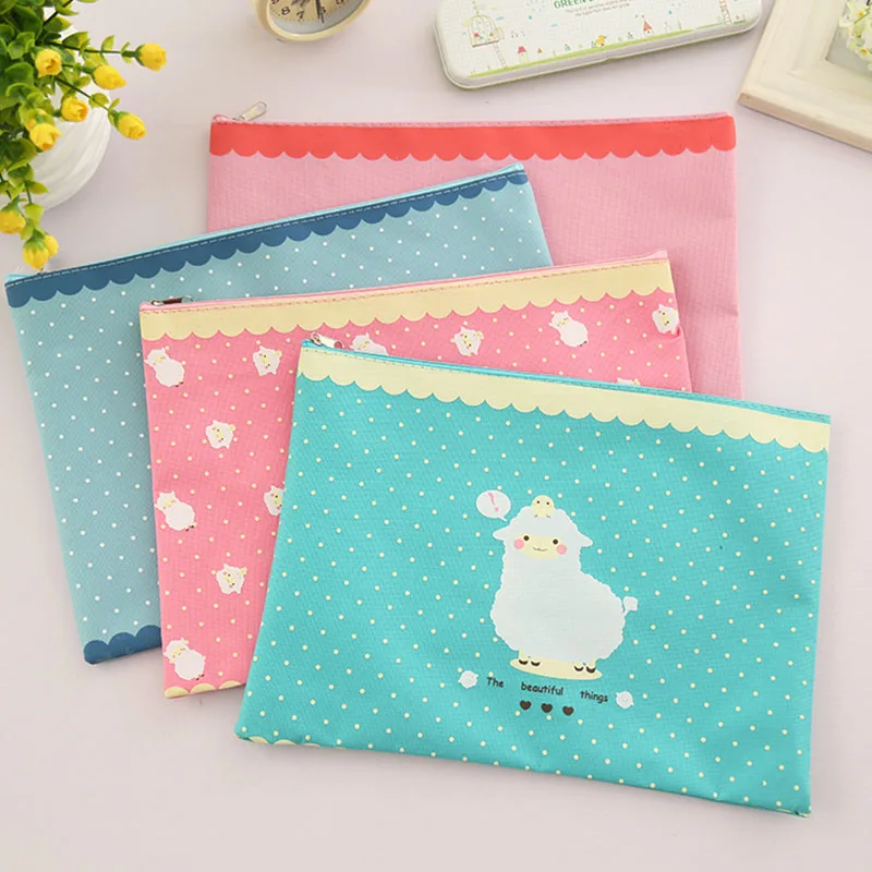 

Cute Cartoon Sheep A4 paper file folder for kids Kawaii stationery Portable document bag zipper ZakkaOffice School Supplies