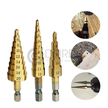 Hss Steel Titanium Step Drill Bits 3-12mm 4-12mm 4-20mm Step Cone Cutting Tools Steel Woodworking Wood Metal Drilling Set Hss Steel Titanium Step Drill Bits 3-12mm 4-12mm 4-20mm Step Cone Cutting Tools Steel Woodworking Wood Metal Drilling Set