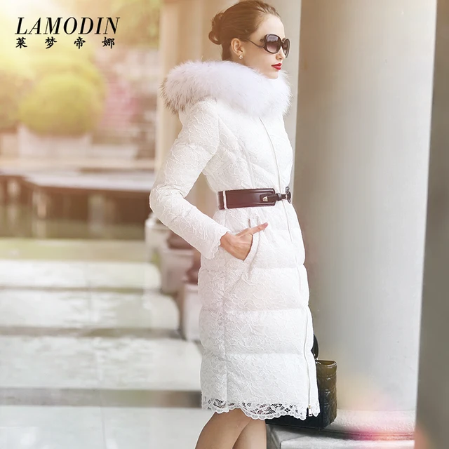 Cheap 2015 new Hot winter Thicken Warm Woman Down jacket Coat Parkas Outerwear Hooded Raccoon Fur collar Loose long plus size XL Lace