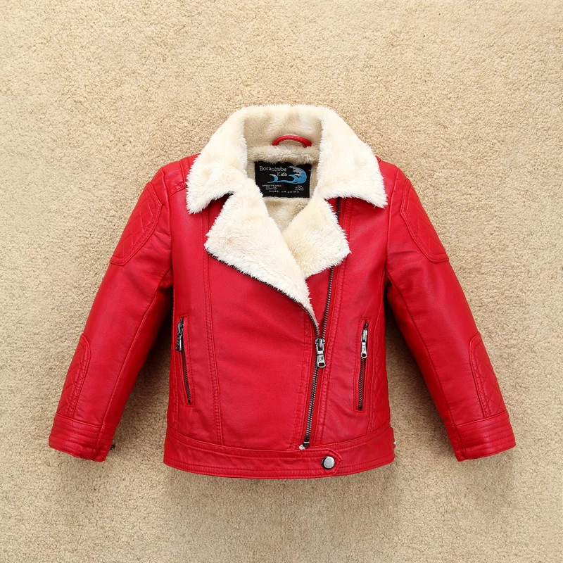 

Super Warm Snow Proof Boys Girls Leather Jacket Fur Collar Winter Thermal Kids Motor Coat Bomber baby Toddler Clothes