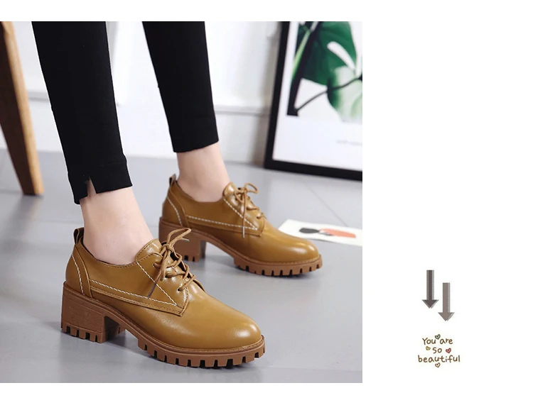 New Fashion Autumn Casual Shoes Woman Oxfords Pu Leather Lace Up Women Shoes Female Plus Size High Heels Platform Ladies Shoes