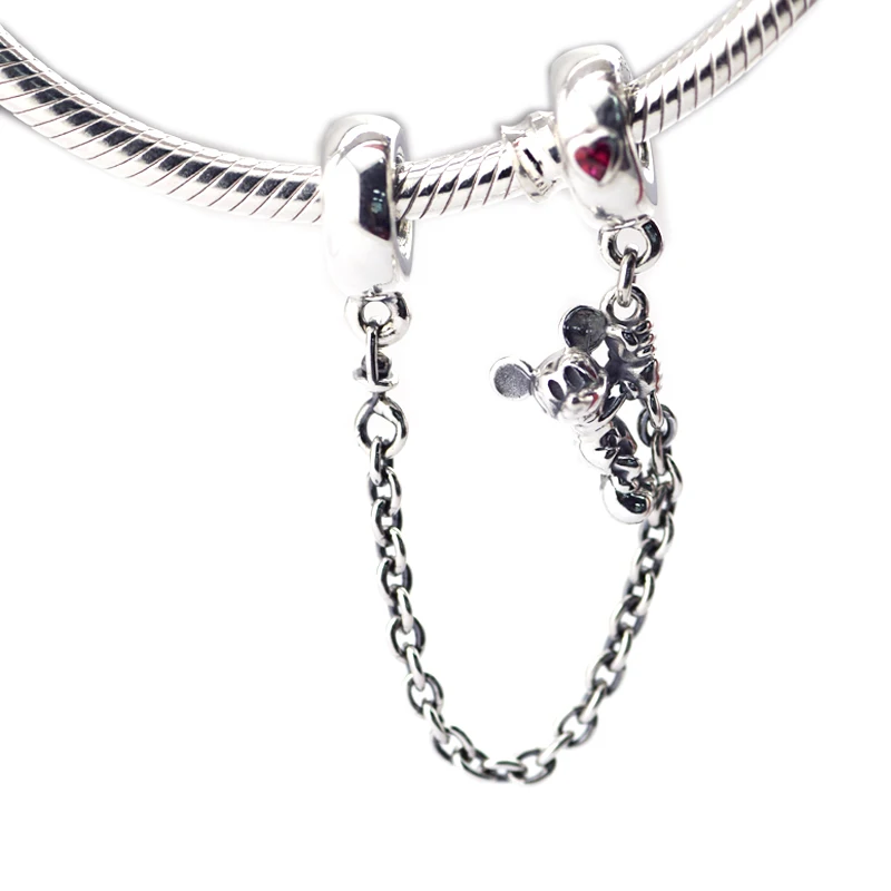

Pandulaso Climbing Miki Safety Chain Red CZ Heart Crystal Beads for DIY Jewelry Making Fit Charms Silver 925 Original Bracelets