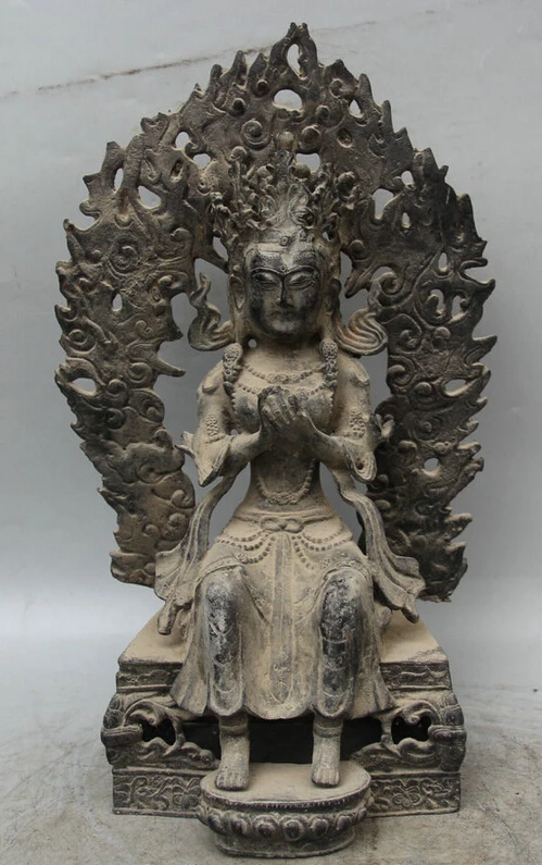 

150610 S1285 17" Old Tibet Tibetan Buddhism Bronze Seat lotus Maitreya Bodhisattva Statue