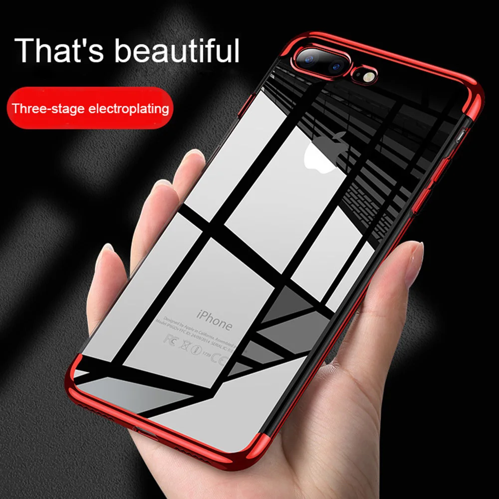 

Plating Silicon Clear Soft Case for iPhone X 10 iPhone 6S 6 s 6Plus 6SPlus iPhone 7 8 7Plus 8Plus slim Cell Phone Cover Casing