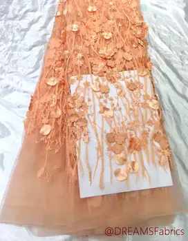 

100% High Quality Swiss Design 3D peach Flowers Lace fabrics, 3d applique flower for Nigeria Wedding lace fabrics