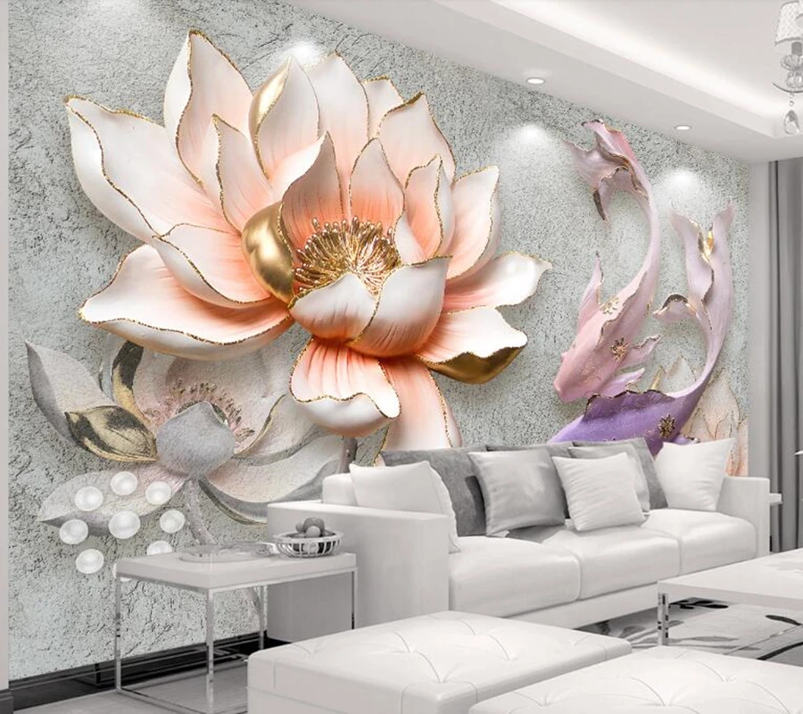 Свежие 3D обои Papel de pared в китайском стиле ретро с изображением лотоса и рыбок