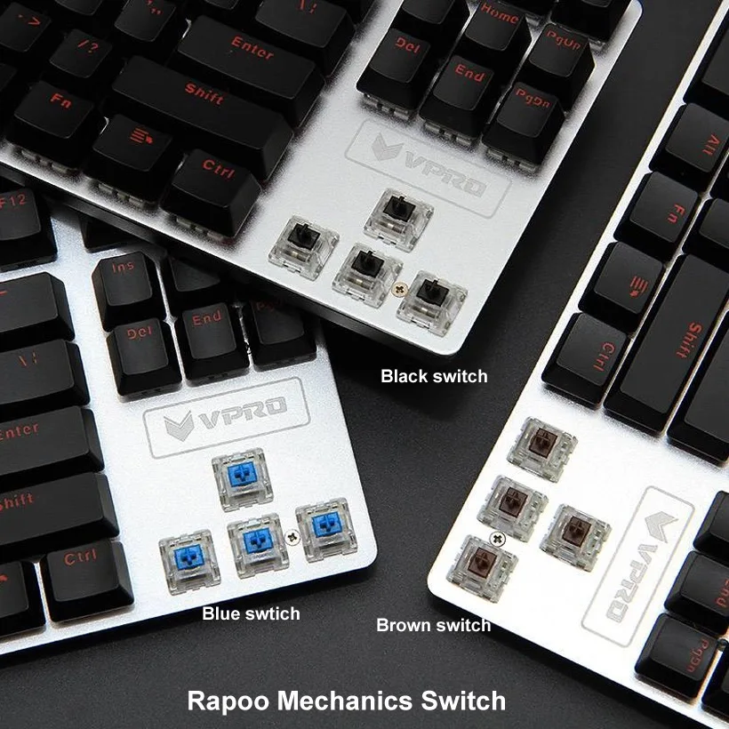 Rapoo V500 сплав версия Механическая игровая клавиатура Teclado с питанием от USB для игрового компьютера Настольный Ноутбук черный/коричневый/синий