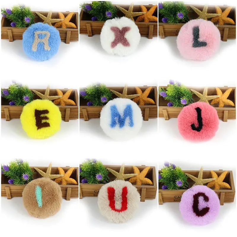 1 шт. DIY большой искусственный мех кролика 11 см помпоны мяч 26 букв искусственные цветы для женщин брелоки сумки Шарм Монстр алфавит