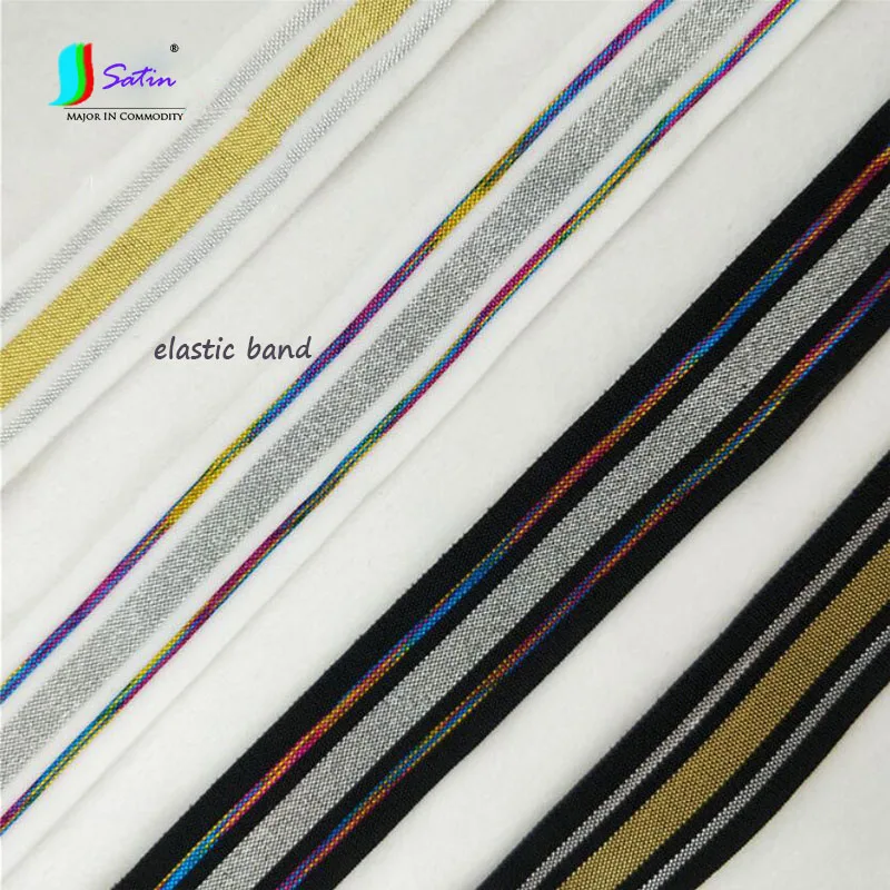 

12M Width 2cm Black/white Background Gold,Silver,Gradient Color Stripe Soft Garment Sew Decorate Accessories Elastic Band S0951L