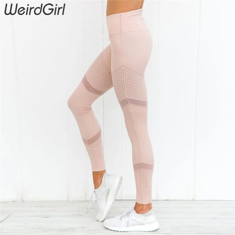 Weirdgirl новый сетки леггинсы с узором Фитнес Леггинсы для женщин для спортивные тренировки Леггинсы эластичные мотобрюки тонкий розовы