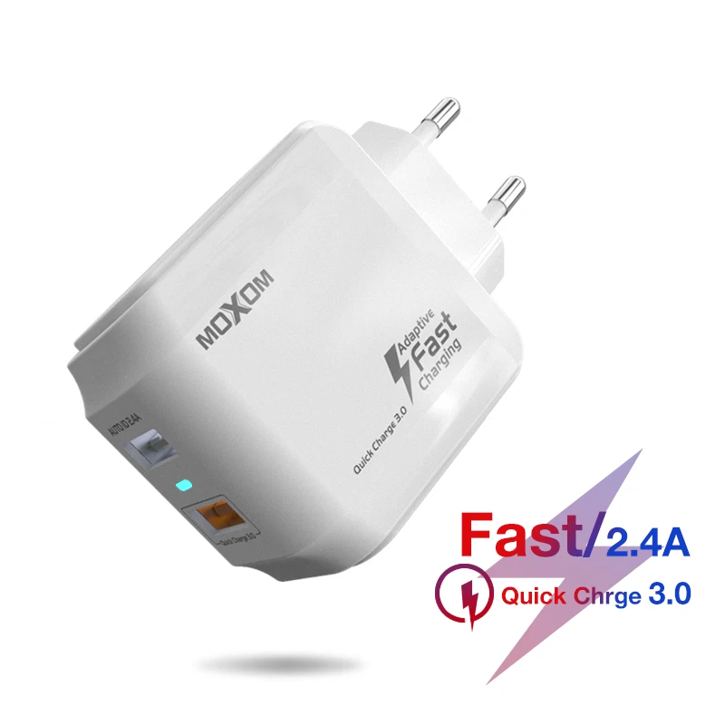 

MOXOM Quick Charge 3.0 USB Charger 28W QC 3.0 QC Fast Charging EU UK Plug 2 Port Mobile Phone Charger for iPhone Samsung Xiaomi