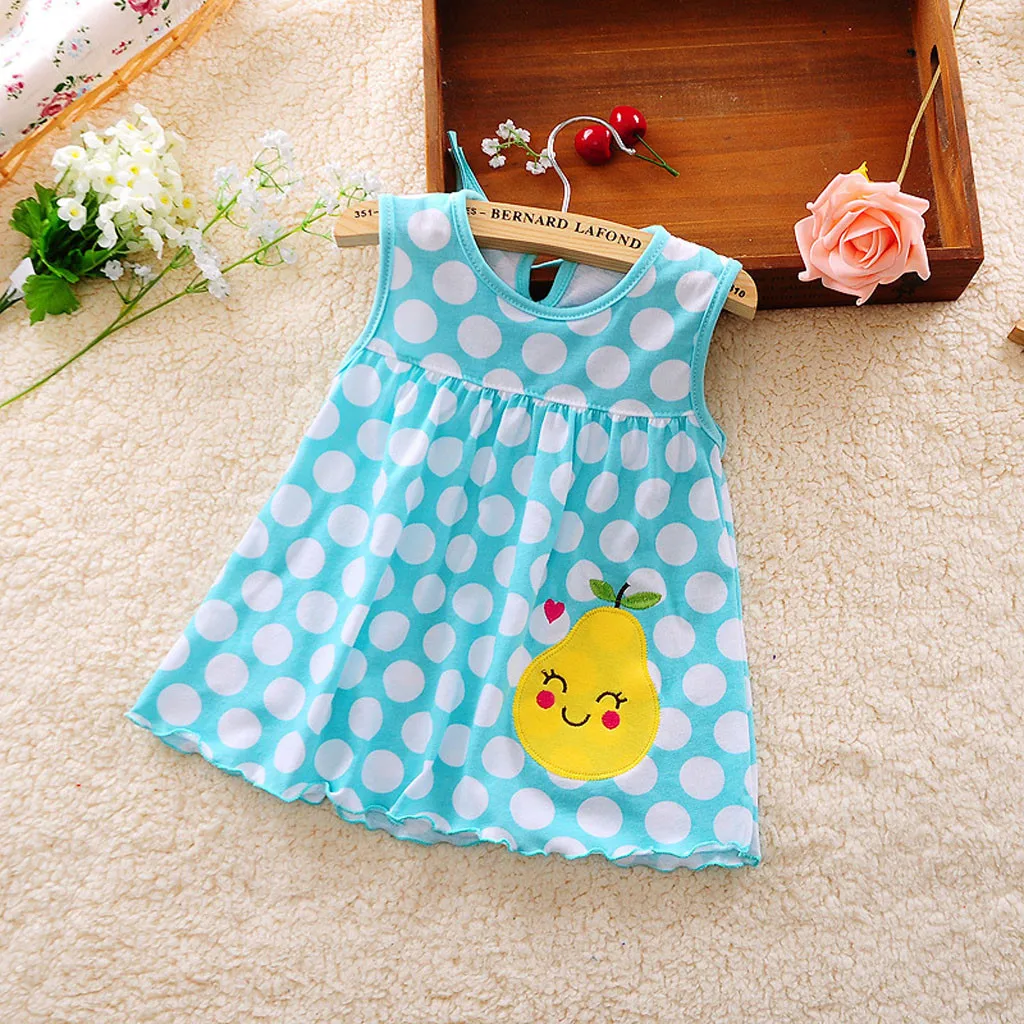 

Hot Sale Summer Baby Girls Cartoon Dress cute dress Toddler Cute Baby Cotton Flower Children Dot Striped Tees Dress T-Shirt Vest