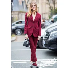 Jacket Pants Wine Red Women Elegant Pant Suits Velvet Formal Office Uniform Design Professional Business Work 2 Piece Suits