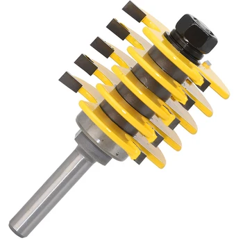 

Box Joint Router Bit - Adjustable 5 Blade - 3 Flute - 8" Shank For Wood Cutter Tenon Cutter for Woodworking Tools