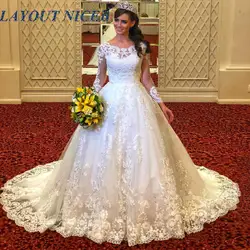 Саудовская Аравия Robe Mariage с длинным рукавом свадебное платье 2019 белый кружевное свадебное платье See Through Назад Vestido de Noiva