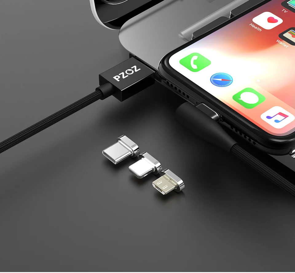 Магнитный кабель PZOZ, micro usb, быстрое зарядное устройство, type-c, usb для iphone xs max, xr, x, 8, 7 plus, 6s, 6, 5 s, Магнитный зарядный кабель на 90 градусов