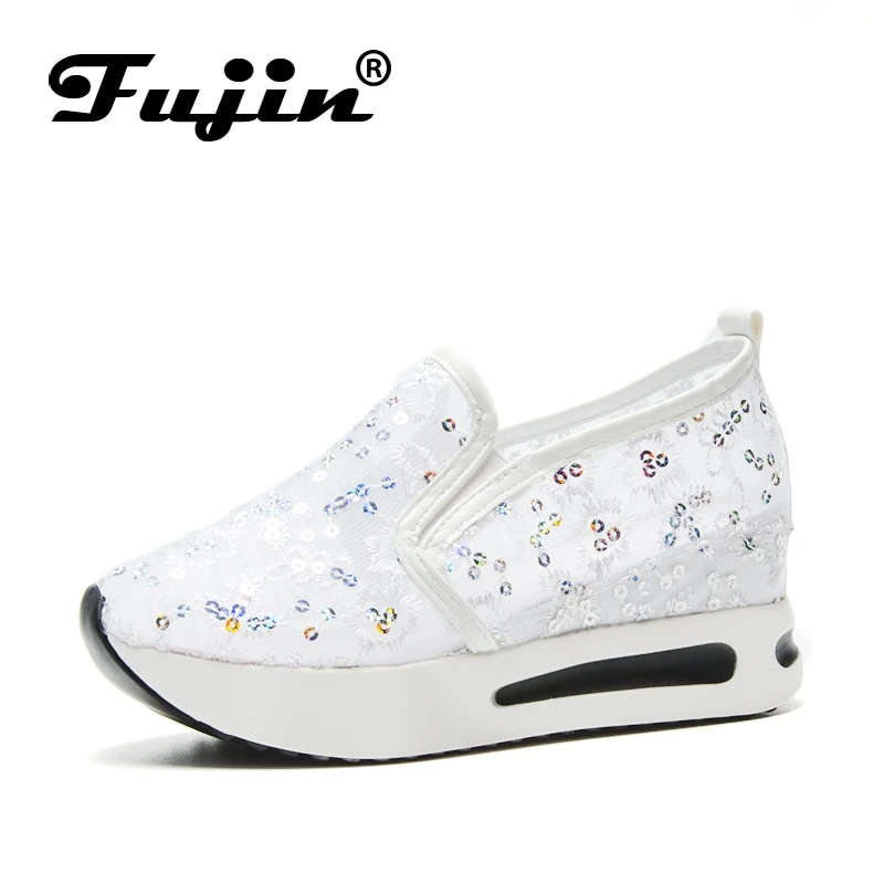 

Fujin Brand 2020 Lace Mesh Breathable Spring Summer Autumn Wedge Shoes for Women Creepers Female Platform Slip on Pumps