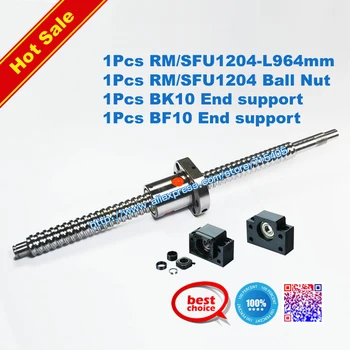 

1204 Rolled Ballscrew 1pcs SFU1204 L964mm (L900mm+64mm machining parts) +1pcs ballnut + end machining + 1set BK10 BF10 Support