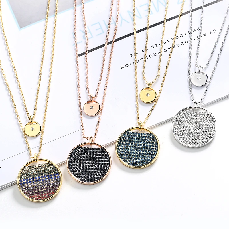 

High quality 925 silver Mysterious ginger multicolor double round elegant pendant charm necklace girlfriend wild