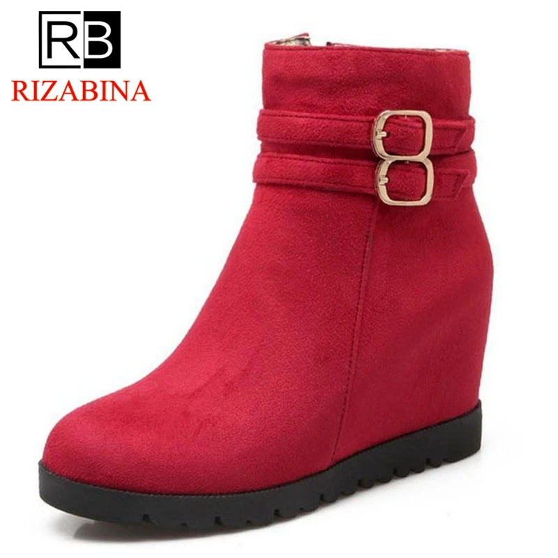 RizaBina/размеры 34-42 женские сапоги на высокой танкетке полусапожки с пряжкой обувь