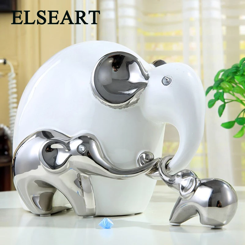 

white silver ceramic family elephant statue home decor crafts room decoration elephant loves ornament porcelain animal figurines