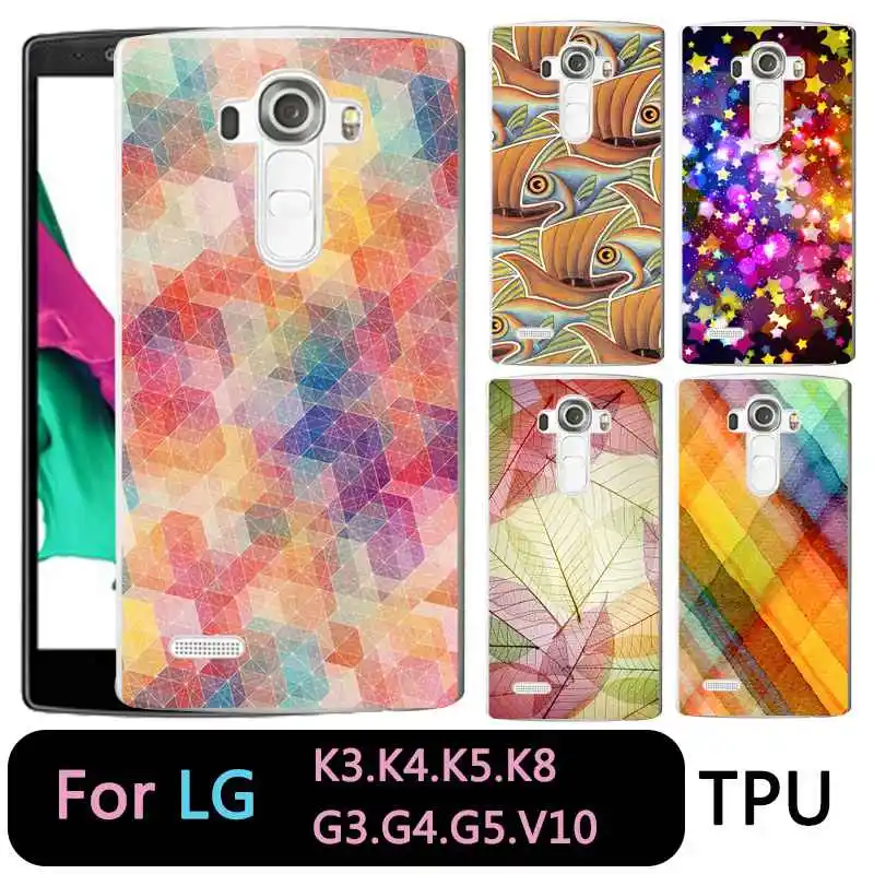 QMSWEI TPU Transparent Phone Case For LG K3 K4 K5 K8 Leaf Star Fish Painted Soft Silicone Protective Cute Cover G3 G4 G5 V10 |