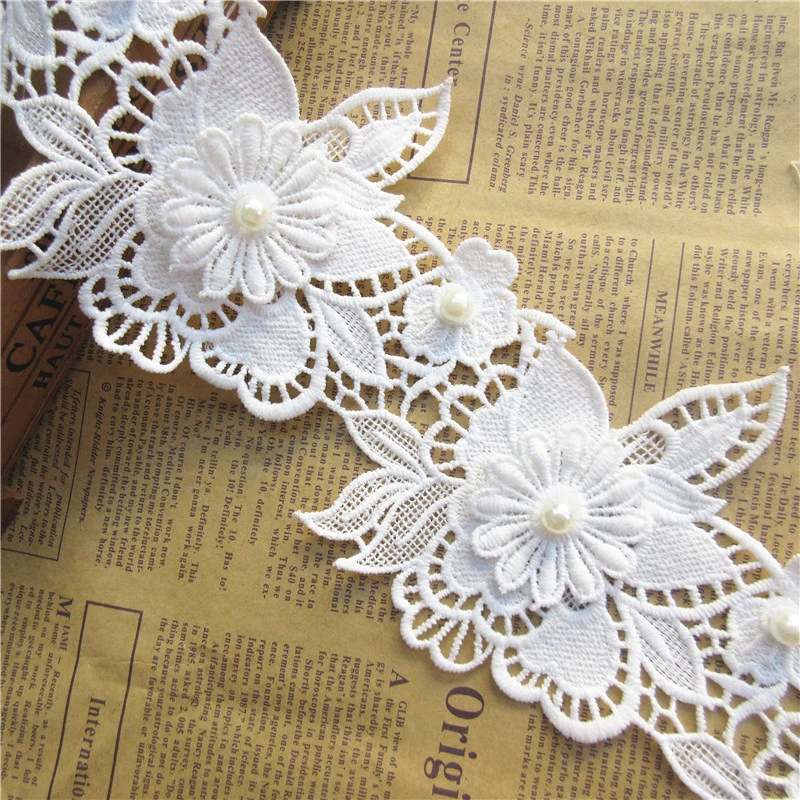 1yard White Flower Embroidered Fabric Lace Trim Ribbon DIY Sewing Supplies Craft