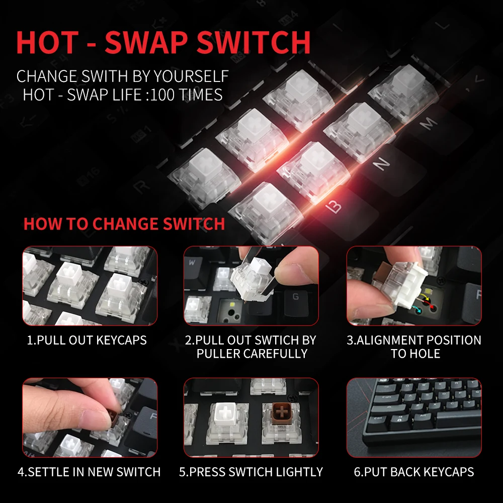  HEXGEARS GK707 87 Key Gamer Mechanical Keyboard Kailh BOX Switch Hot Swap Anti Ghosting White LOL G