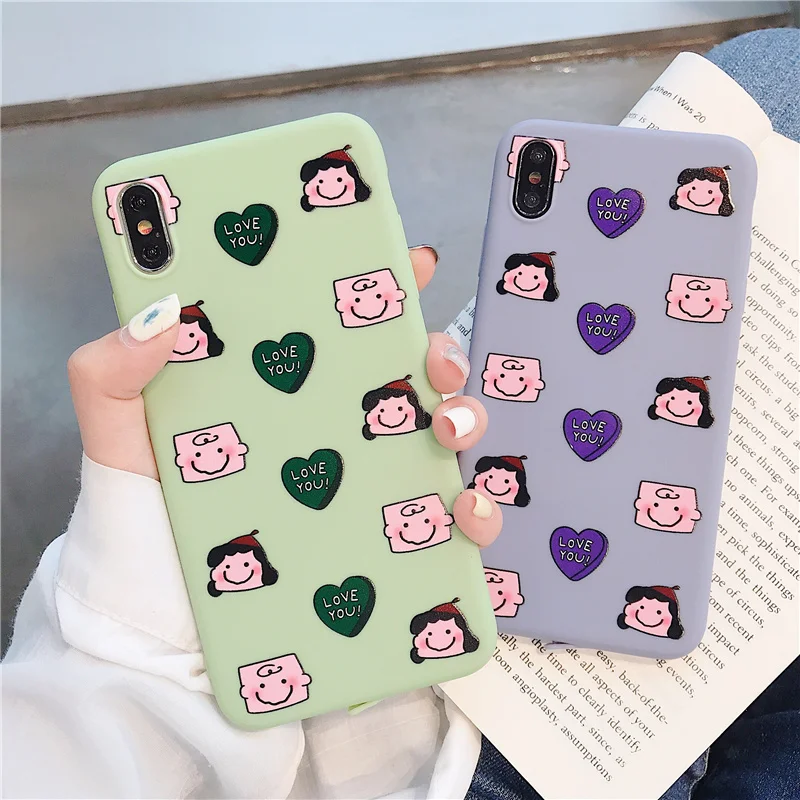 

Square smiley face cartoon case for iphone x xr xsmax 7 8 6 6s plus love heart boy girl couple telephone case 10 xs cover fundas