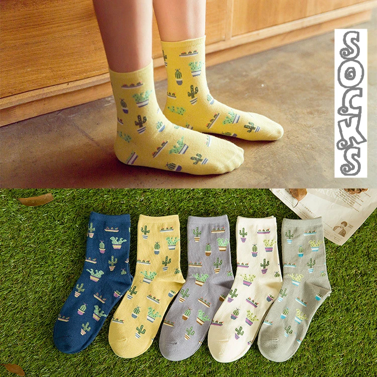 

Women Size Cacti Socks Fashion Daily Plant Ball Cactus Lilac Lemon Fleshy Succulents Garden Home Soft Cotton Lady Dropshipping