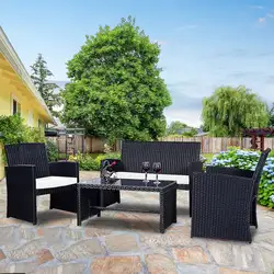Costway 4 шт ротанга набор мебели для патио садовый газон диван Плетеный мягкий сиденье черный