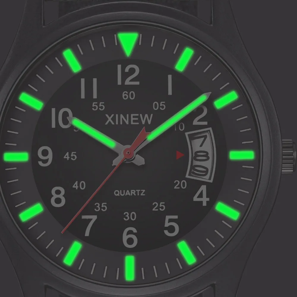 Мужские часы от бренда XINEW с круглым циферблатом и нейлоновым ремешком, мужские военные кварцевые наручные часы с датой, подарок, мужские часы#0307