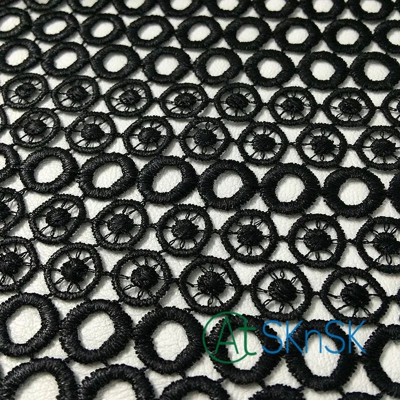 300 ярдов/партия кружево ткань вышитые черные круги отделка дамы костюмы дизайн для свадьбы DHL доставка