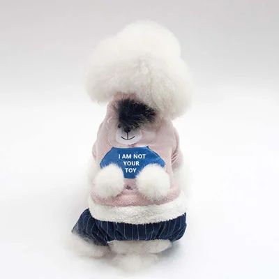 Модный крутой комбинезон для собаки с медведем, зимняя утолщенная теплая Повседневная одежда для собак, индивидуальная полосатая одежда для чихуахуа 20E - Цвет: Розовый
