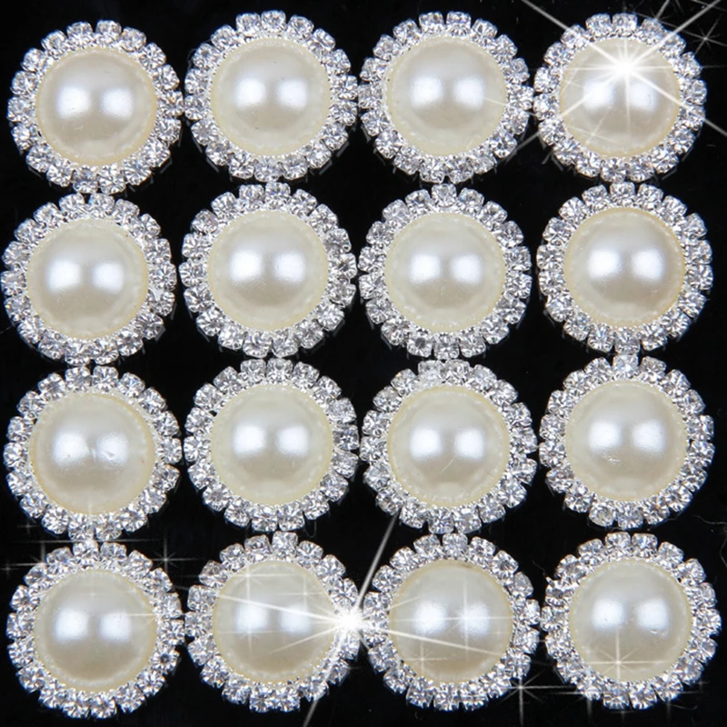 

Nishine 20pcs Ivory Pearls Rhinestones Buttons Metal Wedding Invitations Decorate Button Trinket Hair Flower Center Scrapbooking