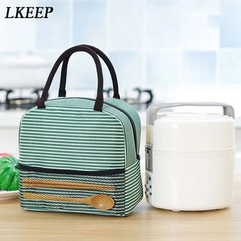 

Leisure Women Portable Lunch Bag Oxford Stripe Insulated Cooler Bags Thermal Food Picnic Lunch Bags Kids Lunch Box Bag Tote
