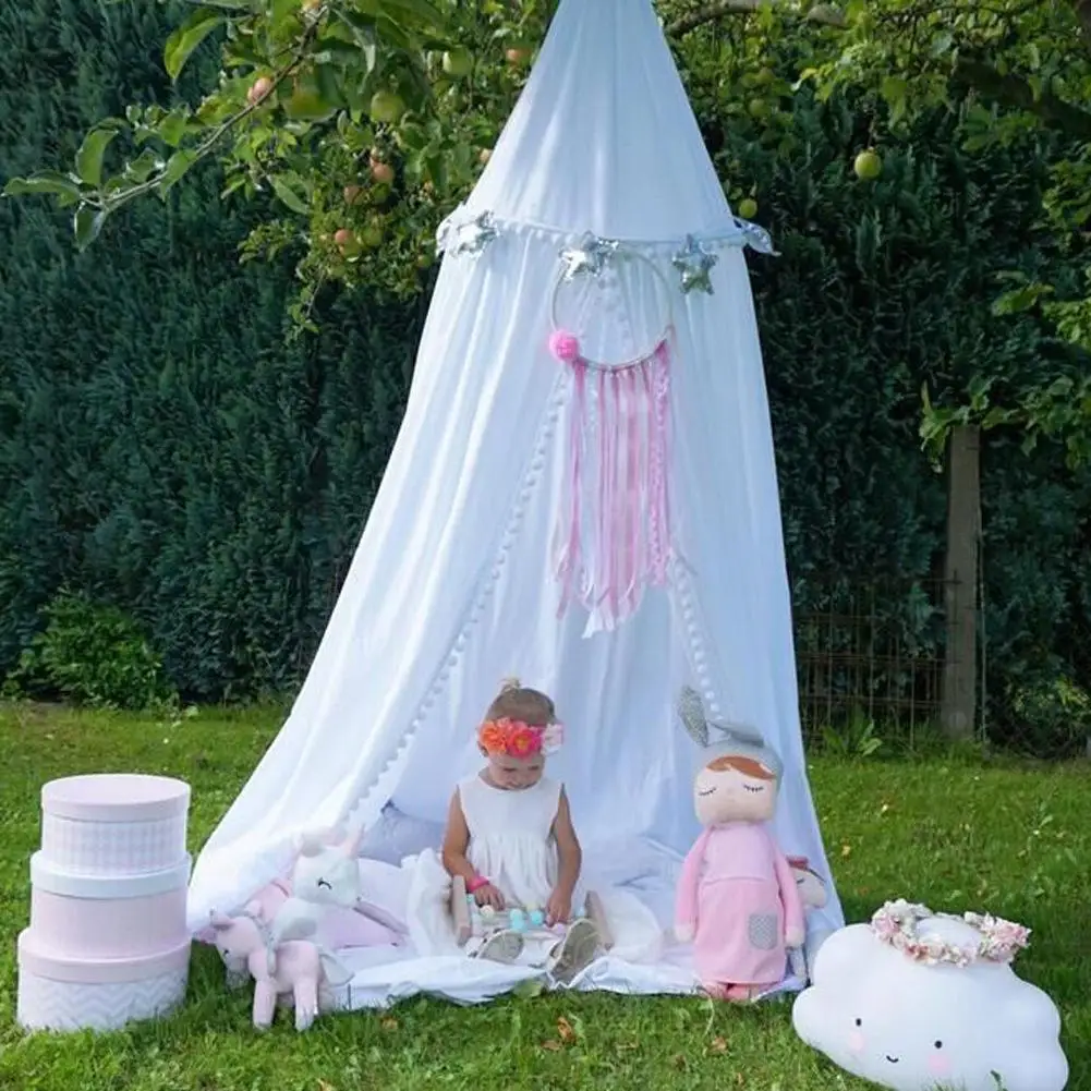 Adeeing Хлопок Детская Кровать Навес Москитная сетка с плюшевыми шариками дети девочки украшение комнаты