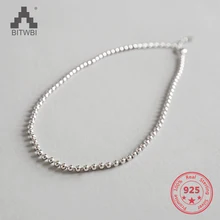Модные простые 2 мм ножные браслеты из бисера для женщин 925 Серебряный ножной браслет украшение на ногу браслет серебро tobillera plata